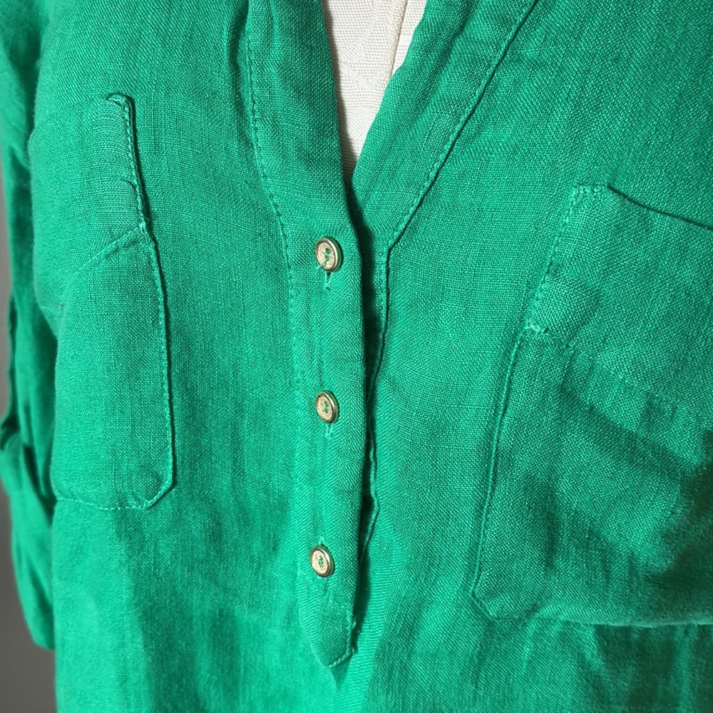 Zara Green Linen Button-Up Women's Shirt - Picture 6 of 12